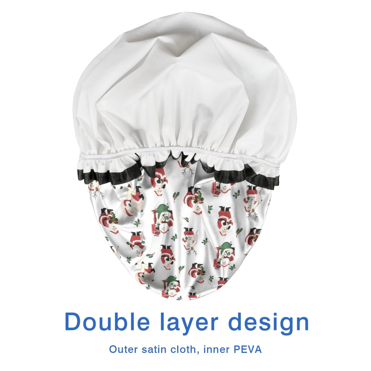 Shower Caps,White Christmas Santa Pattern Waterproof Shower Cap for Women 4 Pieces,Double Reusable Hair Cover for Shower PEVA Elastic Stretch Hem