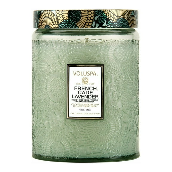 Voluspa French Cade and Lavender Large Embossed Glass Jar Candle (18oz)