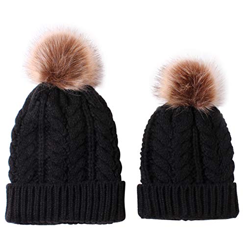 mother and baby pom pom hats