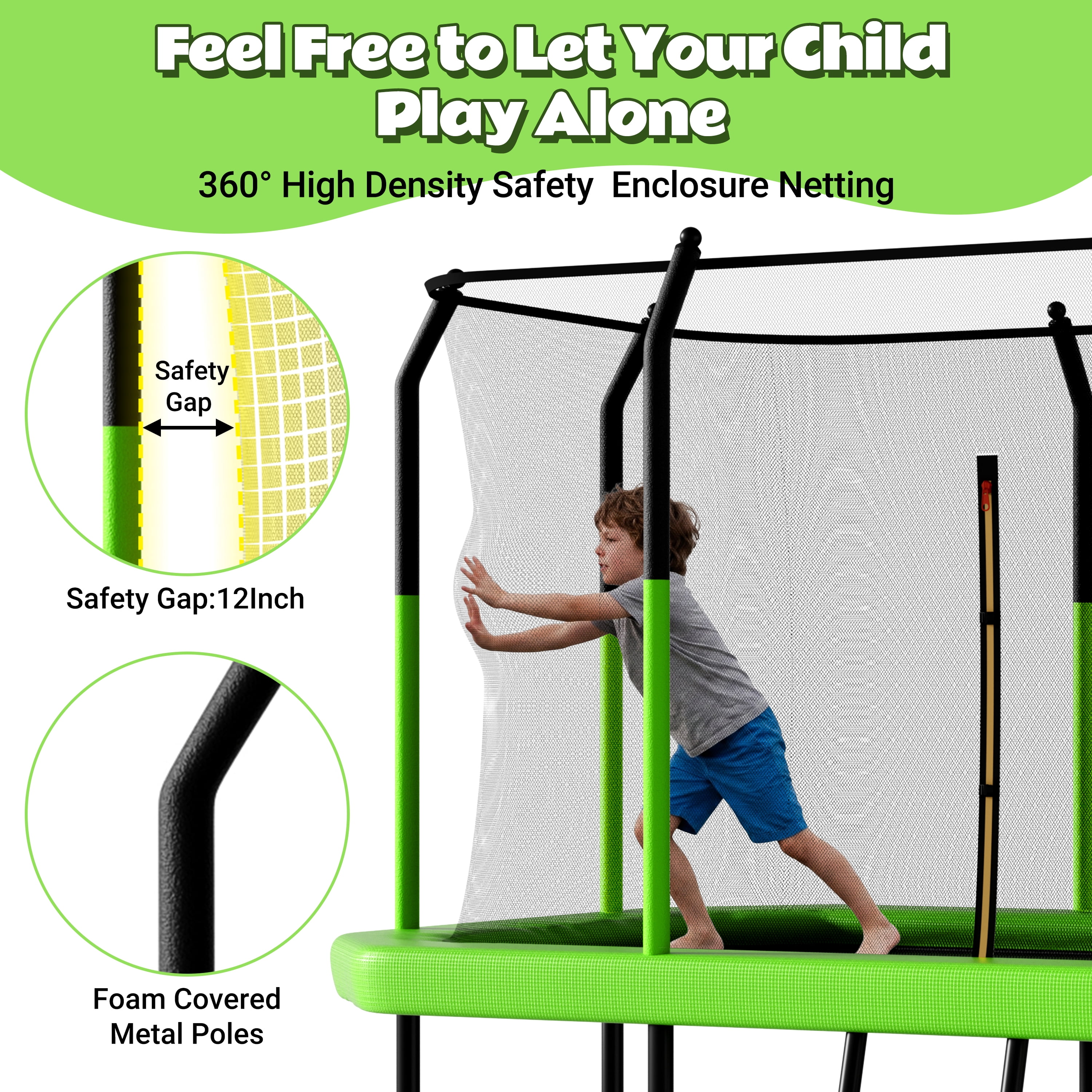 EUROCO 8X14FT Large Rectangle Outdoor Trampoline with Weather-Resistant Enclosure Net and Ladder, Maximum Load Capacity Backyard Jump Pad for Family