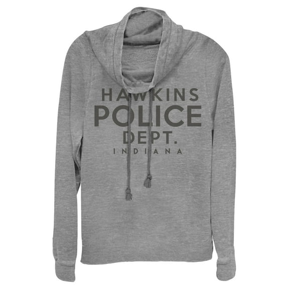 Netflix Junior's Stranger Things Hawkins Police Department Cowl Neck Sweatshirt Gray Heather 4X Large