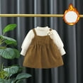 thumbnail image 2 of FAIWAD Toddler Baby Girl Fleece Lined Dress Long Sleeve Round Neck Patchwork Dresses Ribbed Spring Dress, 2 of 6