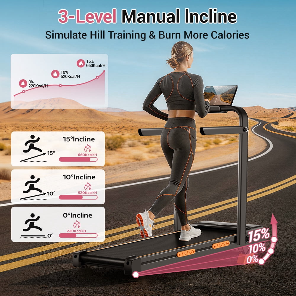 SONITU Powerful 2.5HP Walking Pad with 15% Incline, 6.3MPH Treadmill for Home, Compact Design with LED Display, Supports 300Lbs