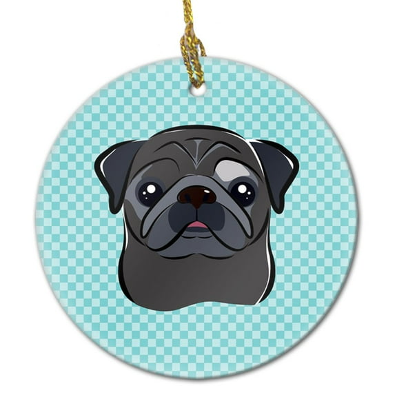 Carolines Treasures BB1201CO1 Checkerboard Blue Black Pug Ceramic Ornament 3 in multicolor