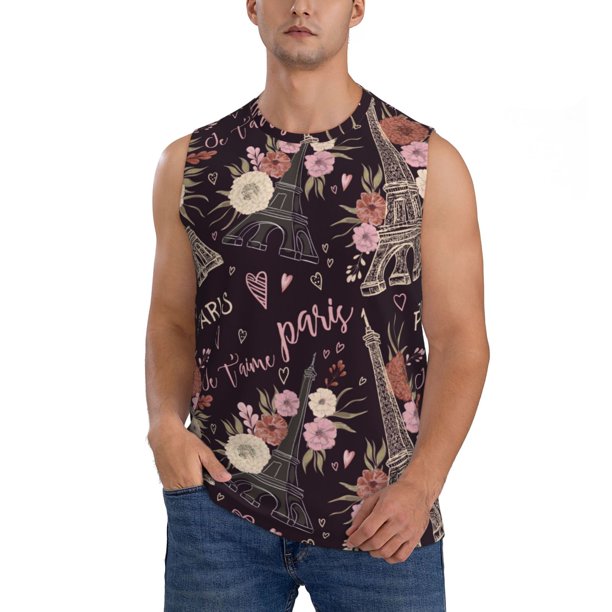 Balery Romantic Paris Camisetas sin mangas para hombre, absorbe la humedad y protege contra el mal olor.-Small