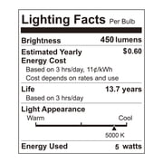 (3 pack) Great Value LED Ceiling Fan Bulb, 5 W, 40 W Equivalent, Daylight 5000 K, A15, E12 Base, Dimmable, 2 Pack