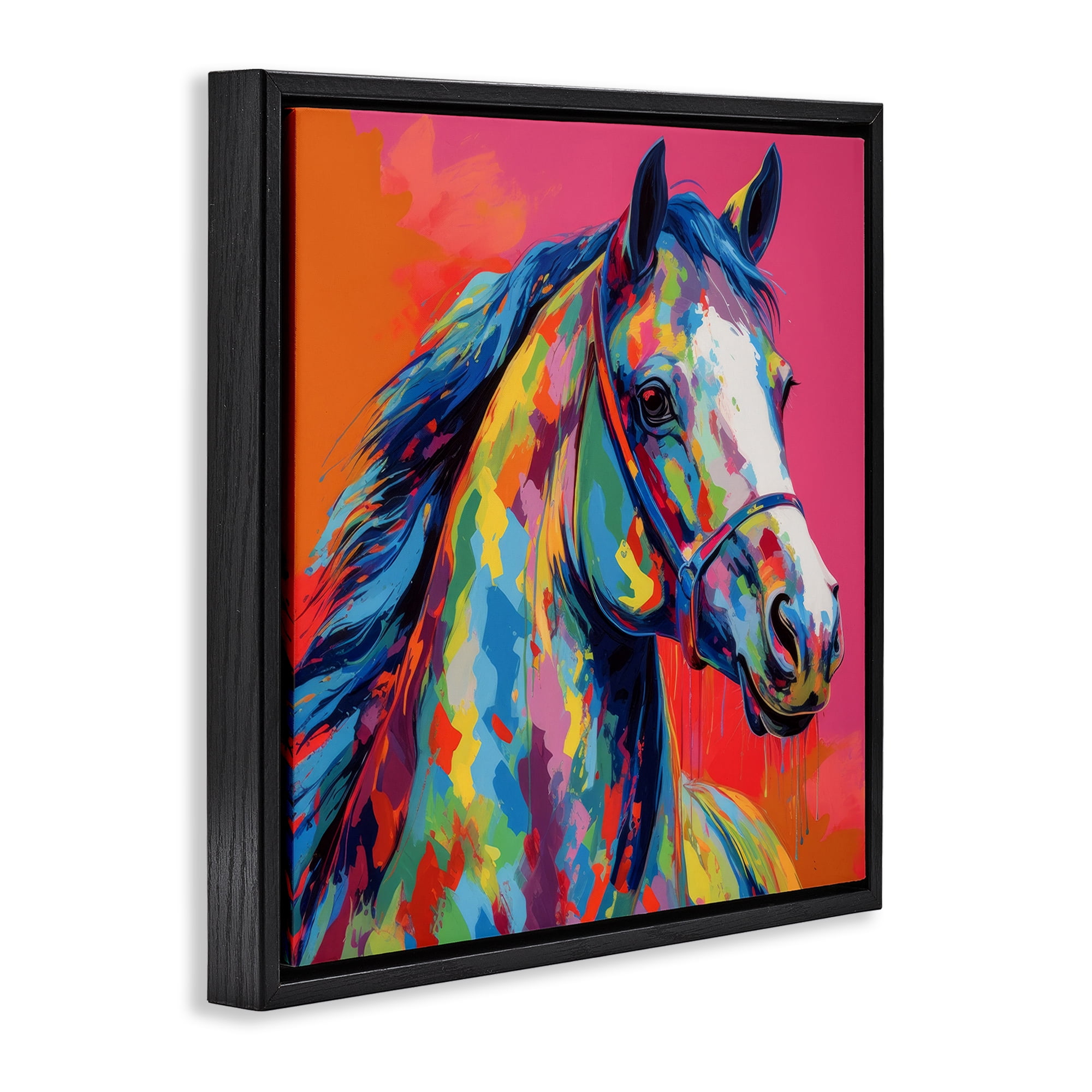 Stupell Industries Abstract Hue Horse Animals & Insects Painting Black Floater Framed Canvas Art Print Wall Art, 25 x 25