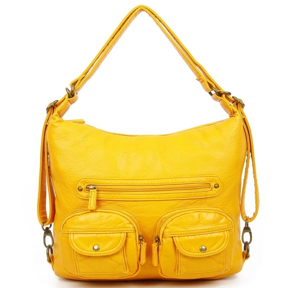 Convertible Womens Multi Functional Crossbody Backpack Bag by Ampere Creations - Honey Mustard