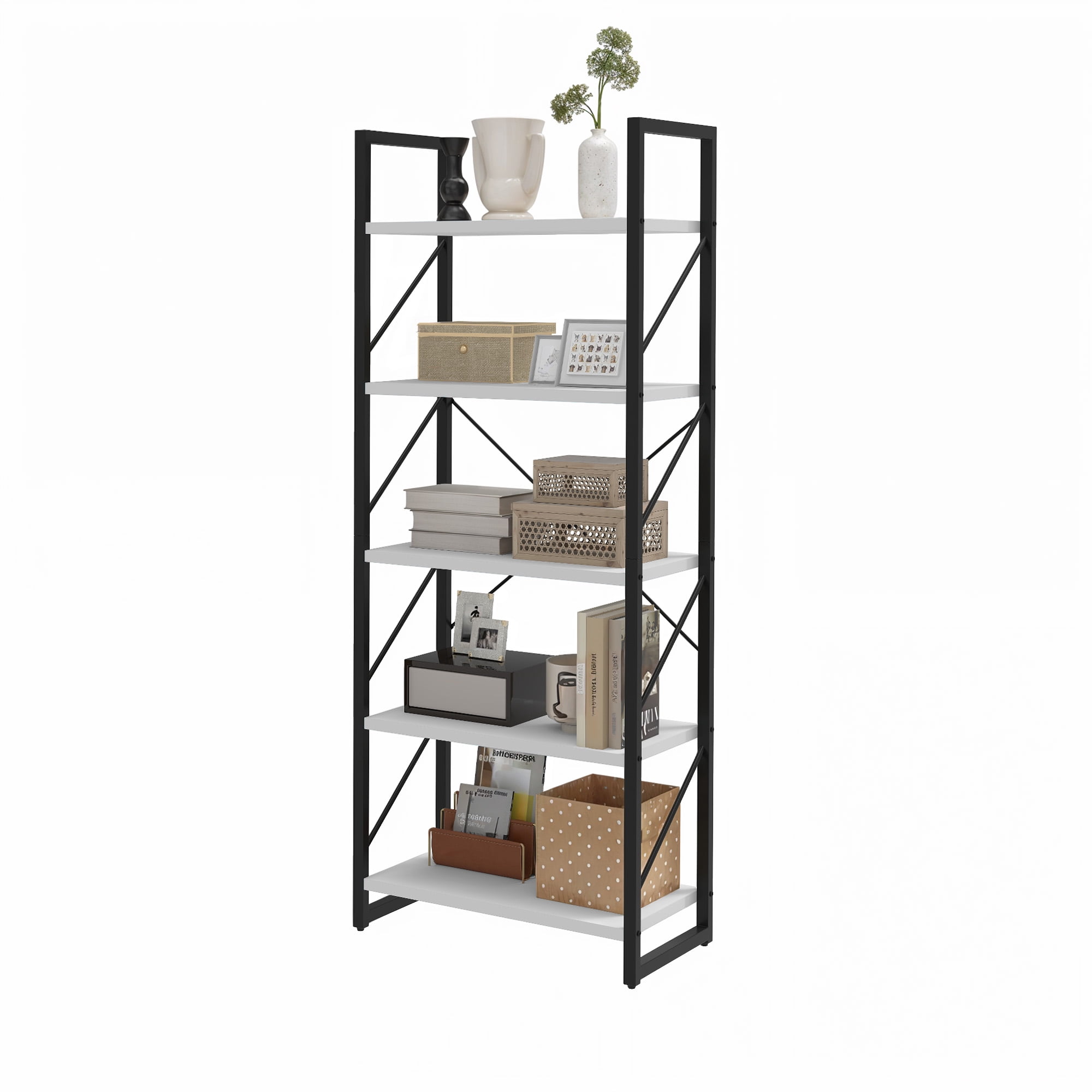 Uforic 5 Tier Bookshelf, Classically Home Office Bookcase Shelf Storage Organizer, Book Rack, White