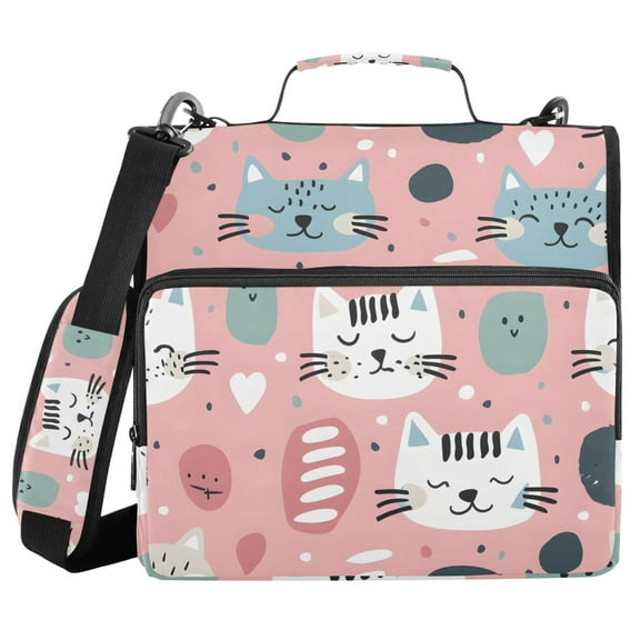 3 Ring Zipper Binder with Shoulder Strap Waterproof Trapper Keeper 1.5 Inch D-Ring 500 Sheets Capacity Hand Drawn Cute Cat