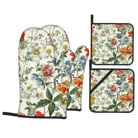 

Watercolor painting of flowers oven and pan lid 4-piece set are heat-resistant and sturdy suitable for kitchen cooking baking barbecue etc