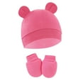 thumbnail image 5 of GYRATEDREAM 4 Pieces Infant Baby Boys Girls Hospital Hats Bear Ears Beanie Infant Caps Cotton No Scratch Mittens Set for 0-6M Multi-color, 5 of 7