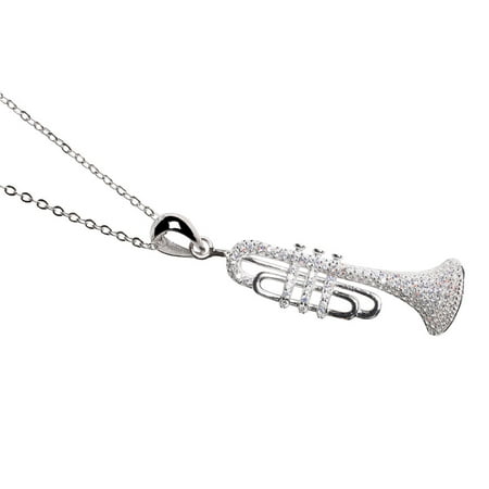 Women's Rhinestone Encrusted Sterling Silver Trumpet Pendant - What On Earth Exclusive