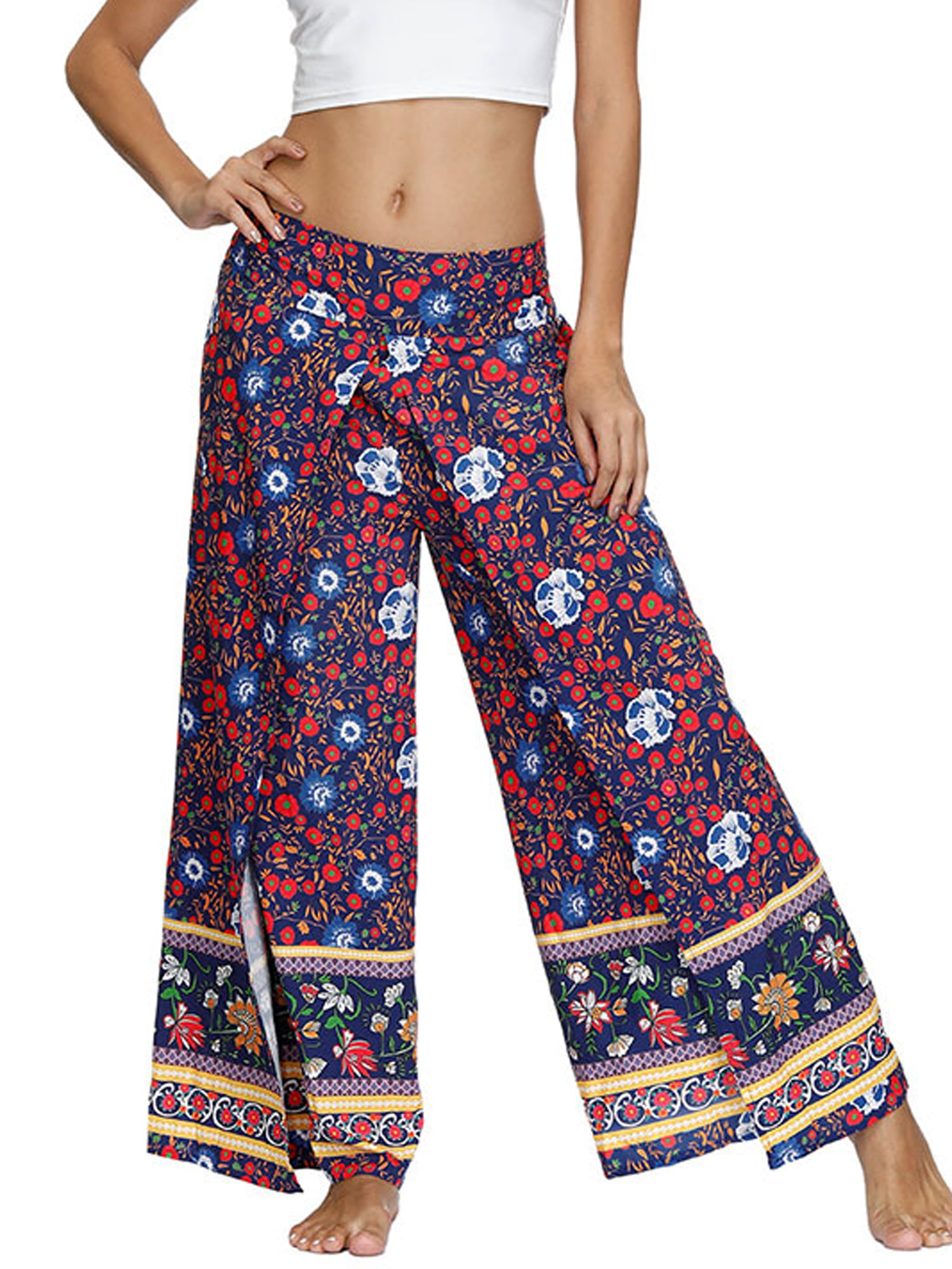 Oubaybay Women’s Wide Leg Yoga Pants Stretch High Slit Hippie Harem Trousers