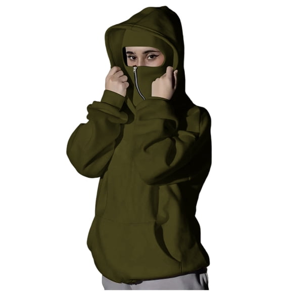 Women's Balaclava Hoodie Zip Up Jacket Double Hooded Sweatshirt With Mask Wind Trendy Outfits Casual Fashion Winter Clothing