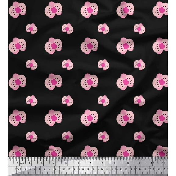 Soimoi Black Cotton Duck Fabric Artistic Floral Printed Craft Fabric by the Yard 42 Inch Wide