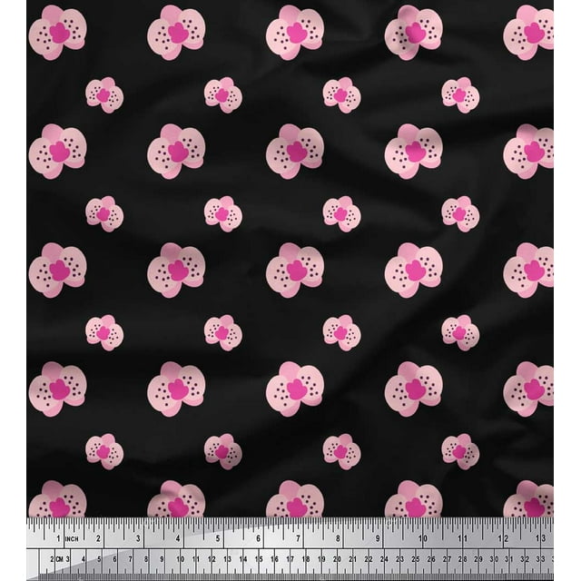 Soimoi Black polyester Crepe Fabric Artistic Floral Print Fabric by Yard 52 Inch Wide