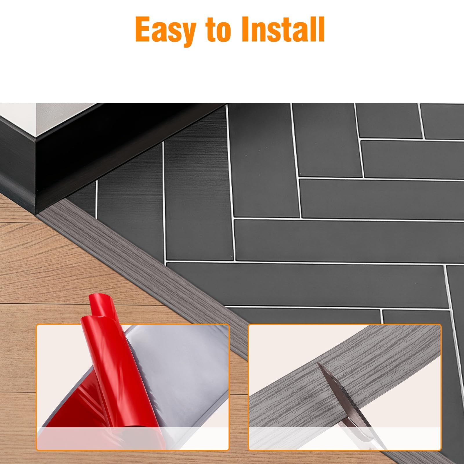 Floor Transition Strip Vinyl Self Adhesive Threshold Carpet Edge Wood To Tile Laminate Flooring Gaps And Doorway Cover Flat Divider Peel Stick Trim (gray  5cm 20ft)