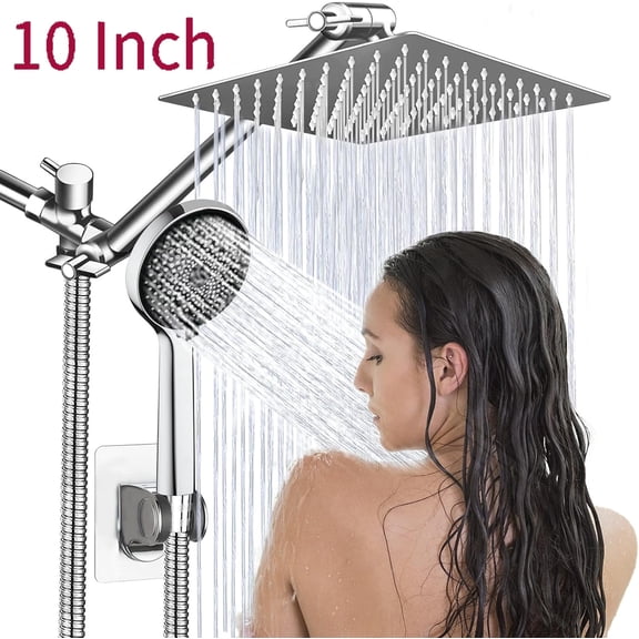 Zovajonia 10 inch Rainfall Shower Head Combo Stainless Steel Rain Shower Head with 3 Modes Handheld Water Spray,High Pressure Showerhead with Arm