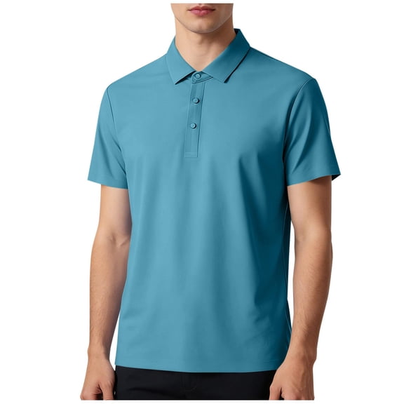 ZCFZJW Men's Quick Dry Athletic Shirts Polyester Casual Collared Tennis Golf Shirts, Moisture-Wicking, Fashion Summer Short Sleeve Work Business T-Shirt Tops Sky Blue XXL