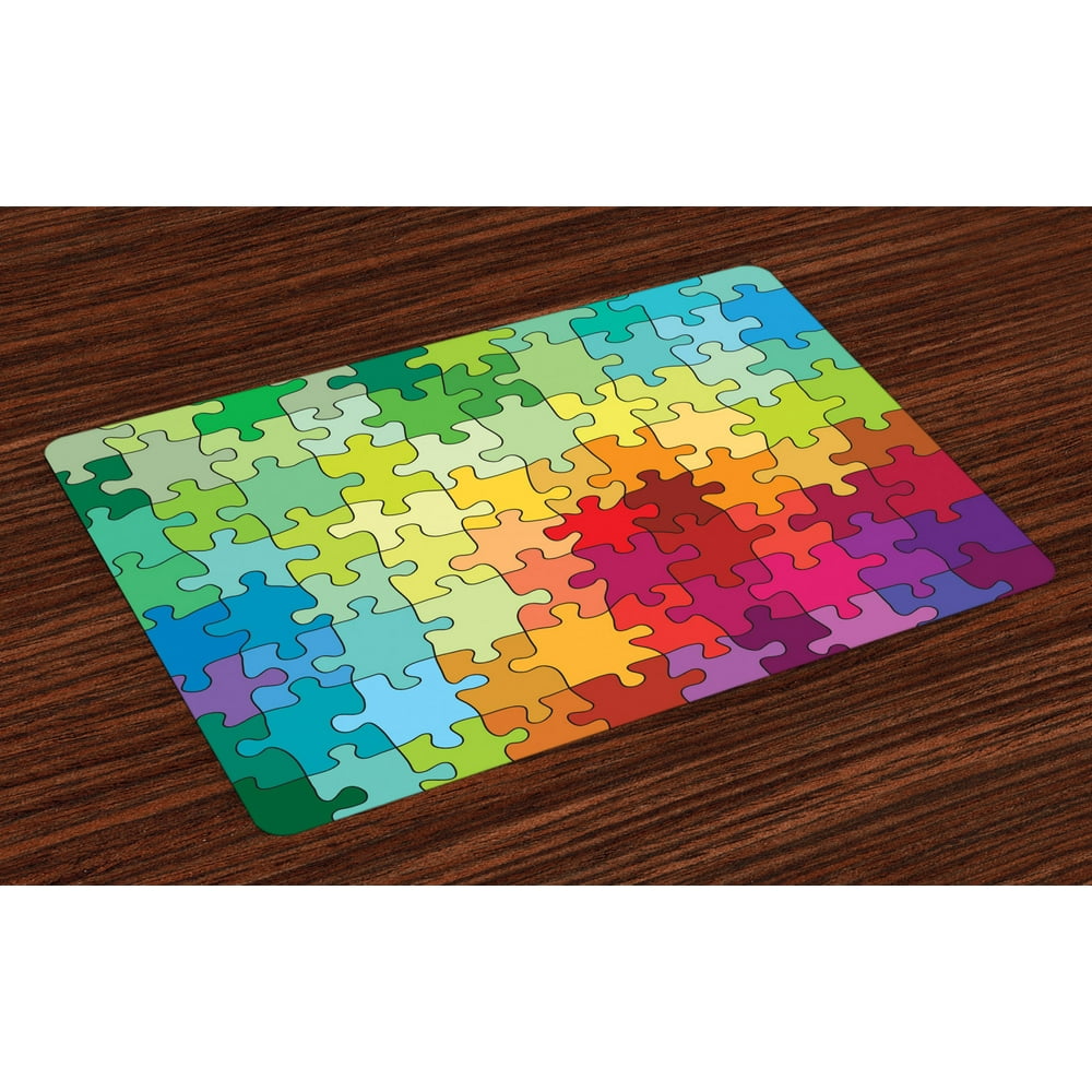 Abstract Placemats Set of 4 Colorful Puzzle Pieces Fractal Children