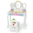 thumbnail image 1 of Costway Kids Vanity Princess Makeup Dressing Table Chair Set w/ Tri-fold Mirror White, 1 of 10