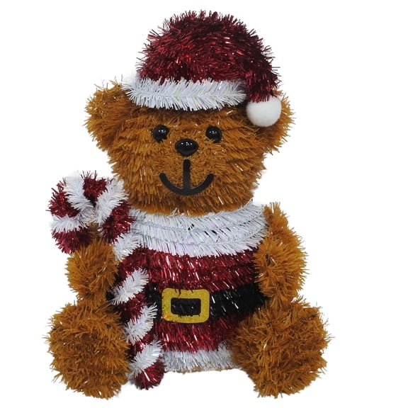 Tinsel Santa Bear with Candy Cane Christmas Decoration, Brown/Red/White, 11", by Holiday Time