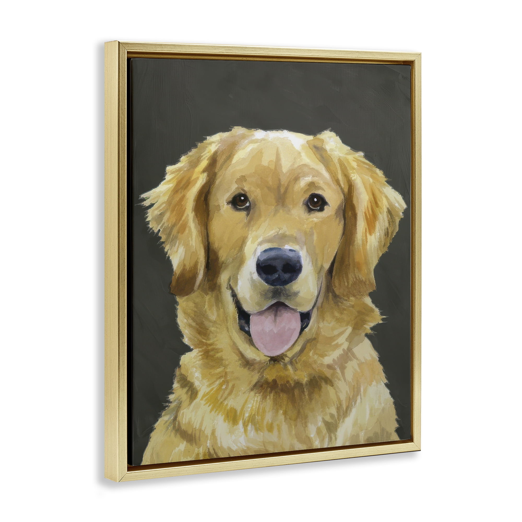 Stupell Industries Joyful Golden Retriever Portrait Gold Framed Floater Canvas Wall Art, design by Lil' Rue