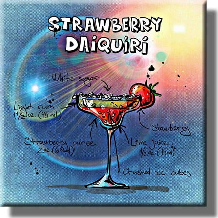 Strawberry Daiquiri Cocktail Recipe Picture on Stretched Canvas, Wall Art Decor, Ready to