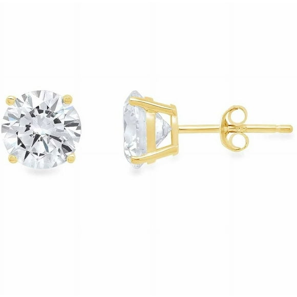 Paris Jewelry Boucles d'Oreilles Clous en Or Jaune 10k avec Diamants Créés Ronds de 1/4 Carat