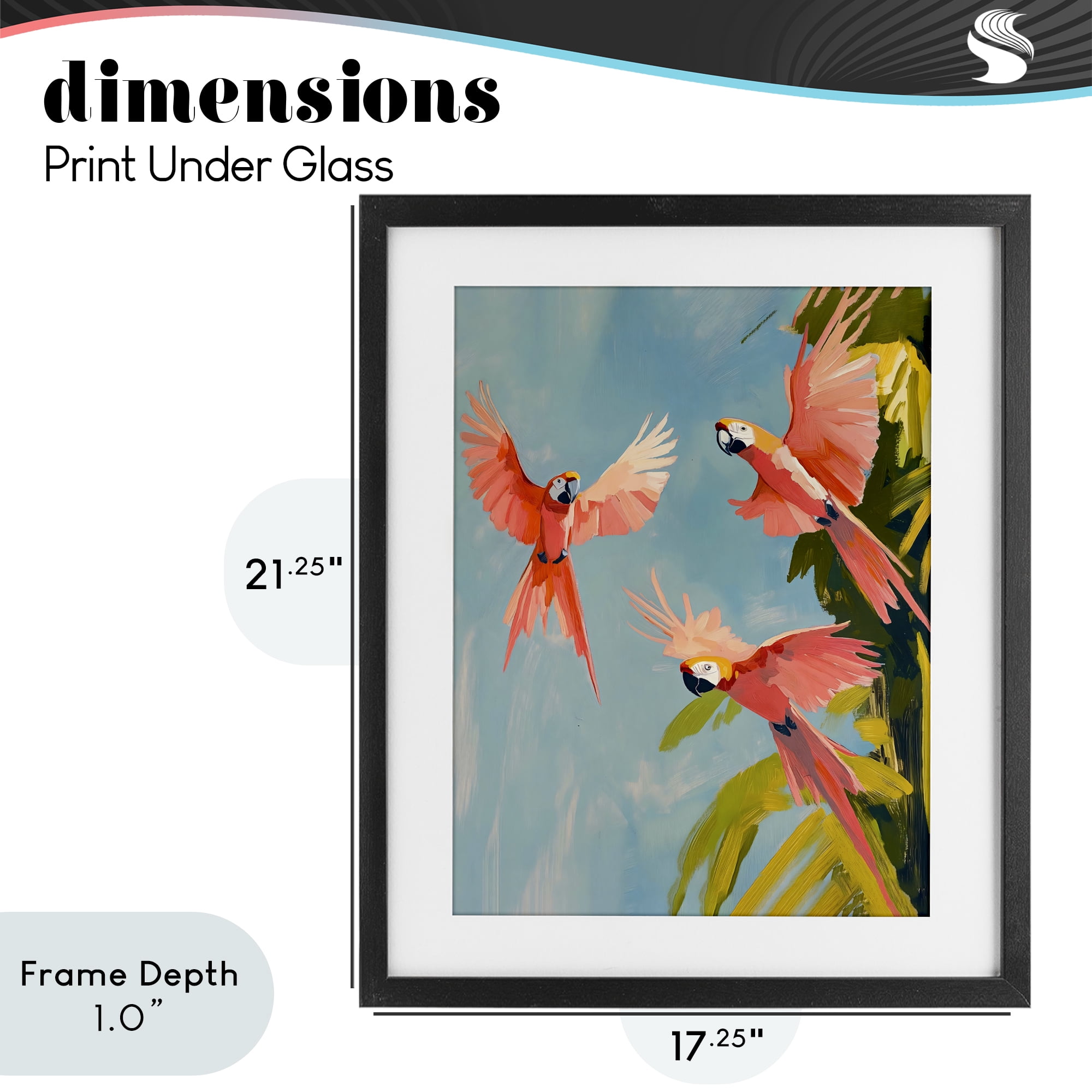 Stupell Industries Botanical Parrots in Flight Black Framed Print Under Glass, design by The Prints Vibe