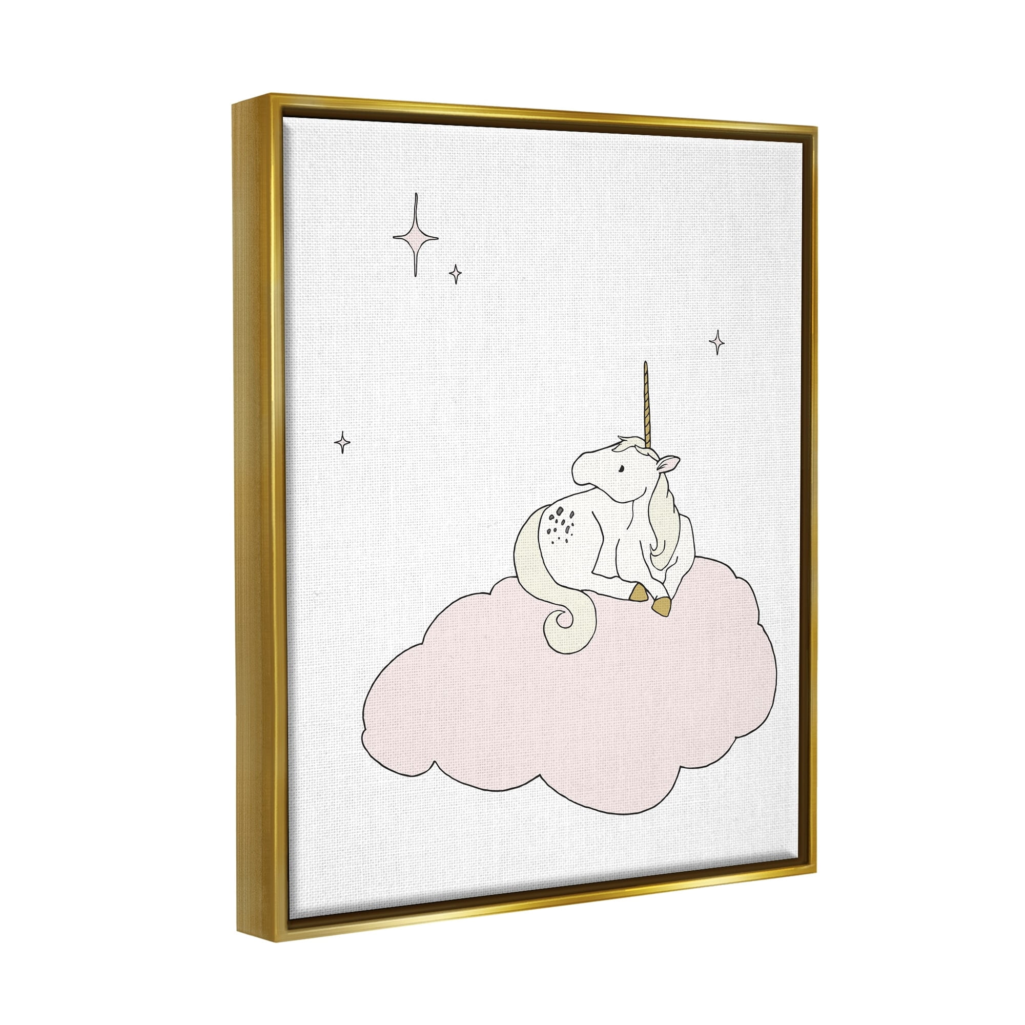Stupell Industries Casual Unicorn Laying on Cloud Watching Nighttime Stars Graphic Art Metallic Gold Floating Framed Canvas Print Wall Art, Design by Sweet Melody Designs