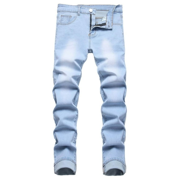 WXLWZYWL Men's Skinny Jeans Stretch Ripped Distressed Destroyed Slim Fit Straight Legs Comfort Denim Jeans Moto Biker Jeans with Zipper Deco