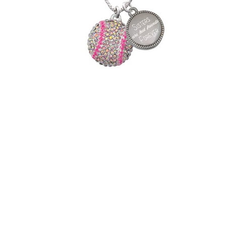 Silvertone Large Super Sparkle Crystal Pink AB Softball Sisters Are Best Friends Forever Engraved