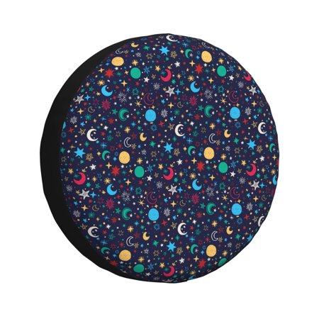 DouZhe Waterproof Spare Tire Cover, Cartoon Colorful Stars Moon Sun Prints Adjustable Wheel Covers Fit for Jeep Trailer RV SUV Car, 16 inch