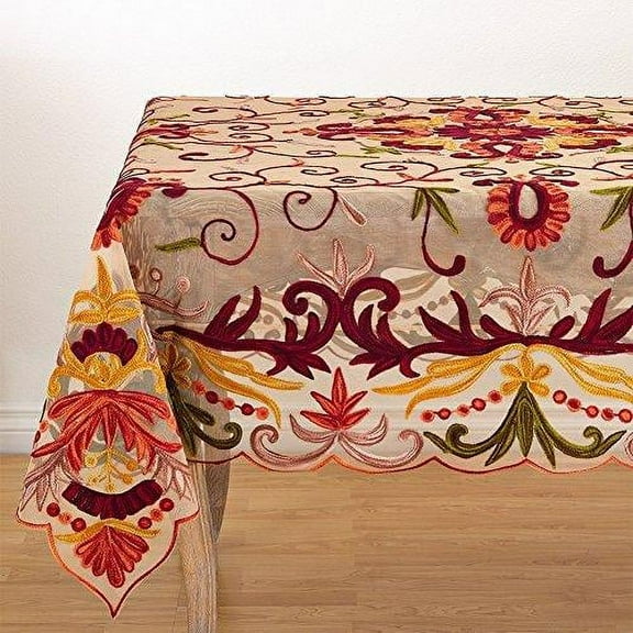 Fennco Styles Elegant Embroidered Floral Woven Tablecloth - Multicolor, 54" Square