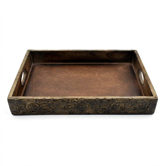 STORE INDYA Hand Crafted Vintage Wooden Serving Tray with Handle for Kitchen Dining. Serve-Ware Accessories | 15 x 10 Inches