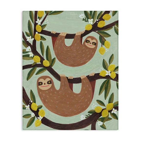 Stupell Industries Hanging Sloths from Lemon Tree Animals Painting Wrapped Canvas Canvas Art Print Wall Art, 16 x 20