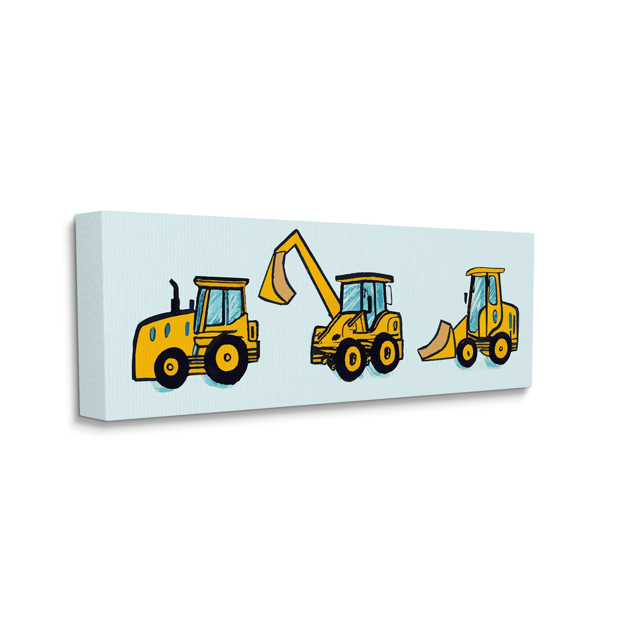Stupell Industries Bulldozers on Blue Transportation Painting Gallery Wrapped Canvas Art Print Wall Art, 40 x 17