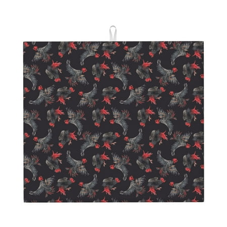 

Honeii Black Roosters for Dish Drying Mat for Kitchen Counter Non-slip Rubber Backed Hide Stain Kitchen Super Absorbent Draining Mat Dish Rack Pad