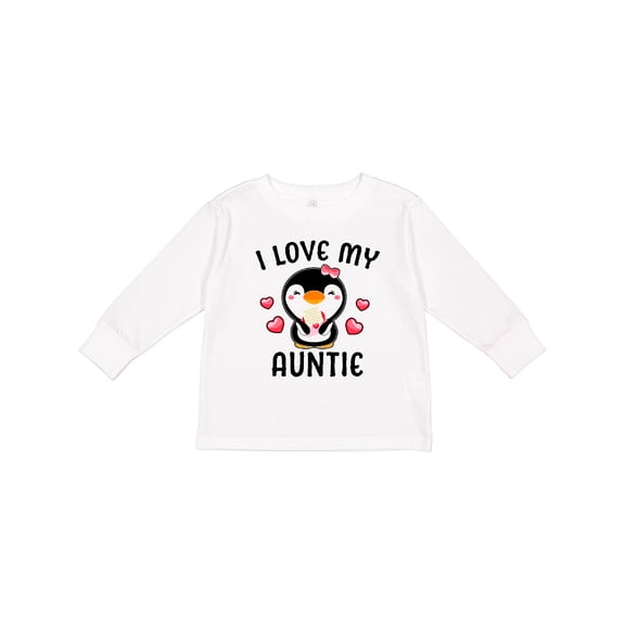 Inktastic I Love My Auntie with Cute Penguin and Hearts Girls Long Sleeve Toddler T-Shirt