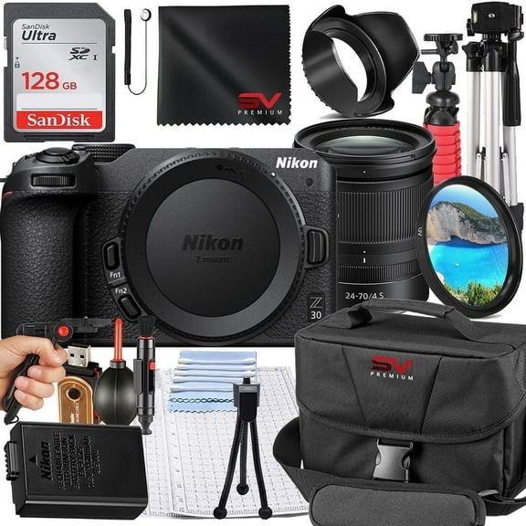 Nikon Z30 Mirrorless Camera with 24-70mm Lens   SanDisk 128GB Memory Card   Pistol Grip Tripod   SV Premium Accessory Bundle (International Version)