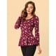 thumbnail image 2 of Camisa Peplum Estampada Con Cuello Redondo Y Mangas Largas De Leopardo Para Mujer Verde amarillo rojo M, 2 of 6