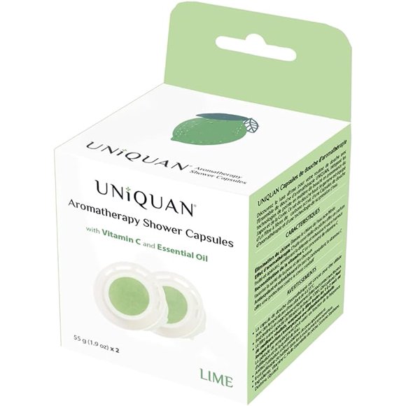 UNIQUAN Aromatherapy Shower Capsule Replacement (2pcs), Essential Oil, Vitamin C Replenishment, Nourishes Skin & Hair - Lime