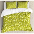 thumbnail image 1 of Botanical Duvet Cover Set King Size, Monochrome Pattern of Flowers Berries and Leaves Budding Elements, Decorative 3 Piece Bedding Set with 2 Pillow Shams, Yellow Green and White, by Ambesonne, 1 of 3