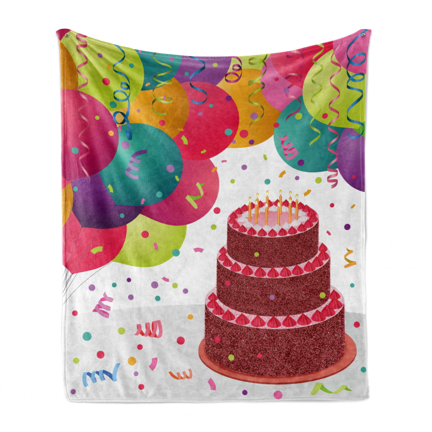 50 x 70 Strawberry Triplex Cake with Candles Ribbons Balloons Celebration Theme Cozy Plush for Indoor and Outdoor Use Multicolor Ambesonne Birthday Soft Flannel Fleece Throw Blanket 