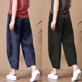 thumbnail image 4 of Women Cotton Linen Summer for Capri Baggy Cropped Harem Pants Elastic Waist Solid Color Casual Loose Ankle Length Beach Trousers with Pockets S-5XL, 4 of 4