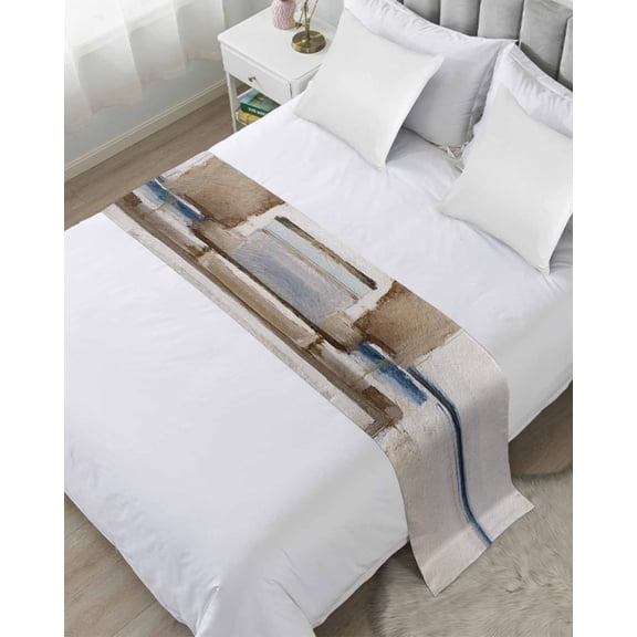 Bed Runner Scarf King Size, Beige Brown Blue Stain Bed Runners & Scarves for Foot of Beds, Vintage Abstract Mottled Texture Decorative Bedding Runner Scarf for Hotel Home Bedroom
