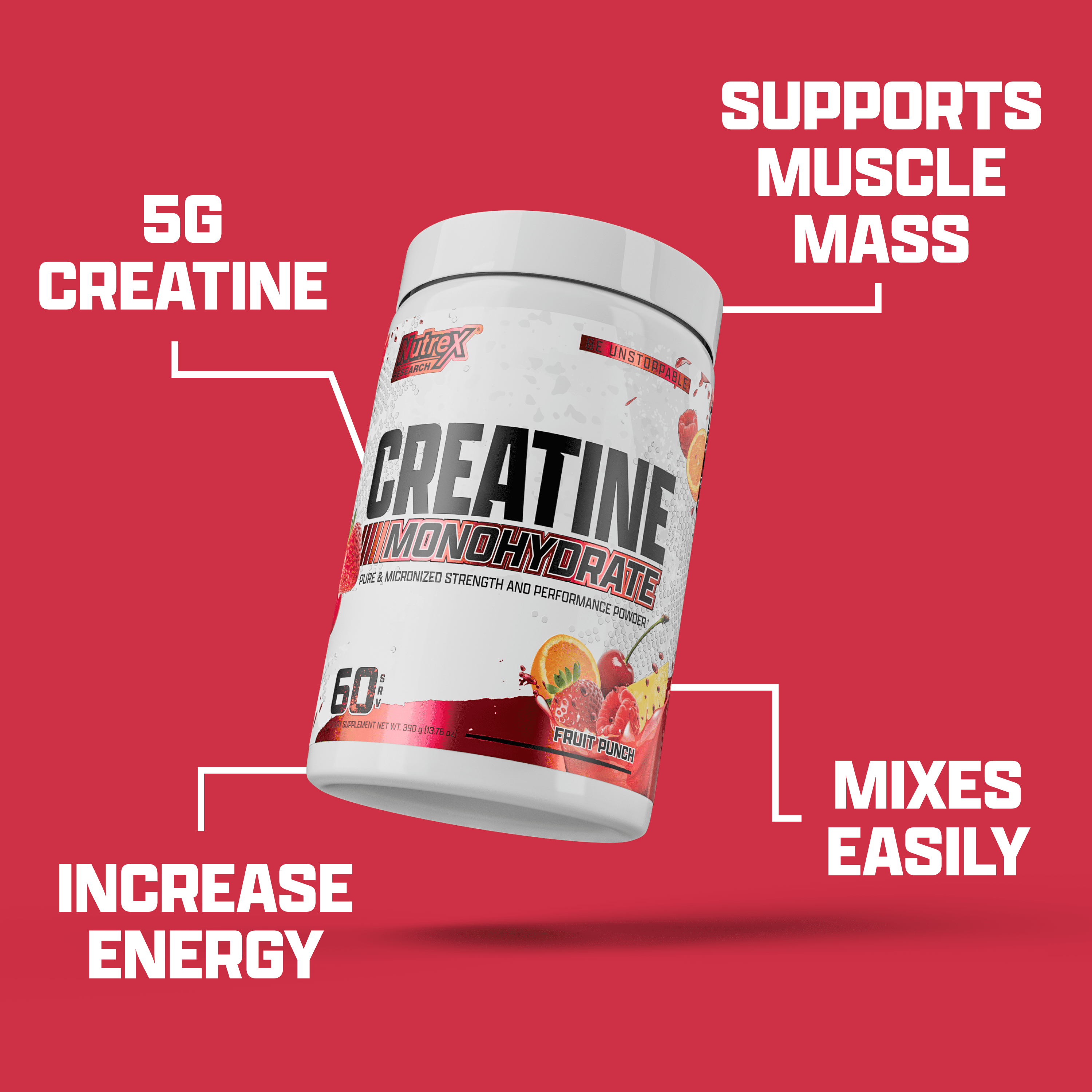Nutrex Research Flavored Creatine Powder- 5g Creatine, Mixes Easily - Supports Energy, Muscle Growth, Energy and Performance - 60 Servings