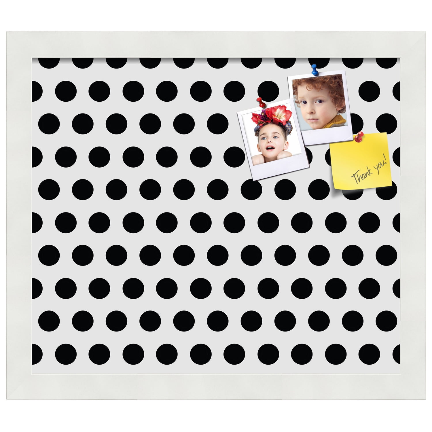 PinPix 14x12 Custom Cork Bulletin Board Black Polka Dot Poster Board Has a Fabric Style Canvas Finish, Framed in Black Polka Dot, by ArtToFrames (PinPix-200)